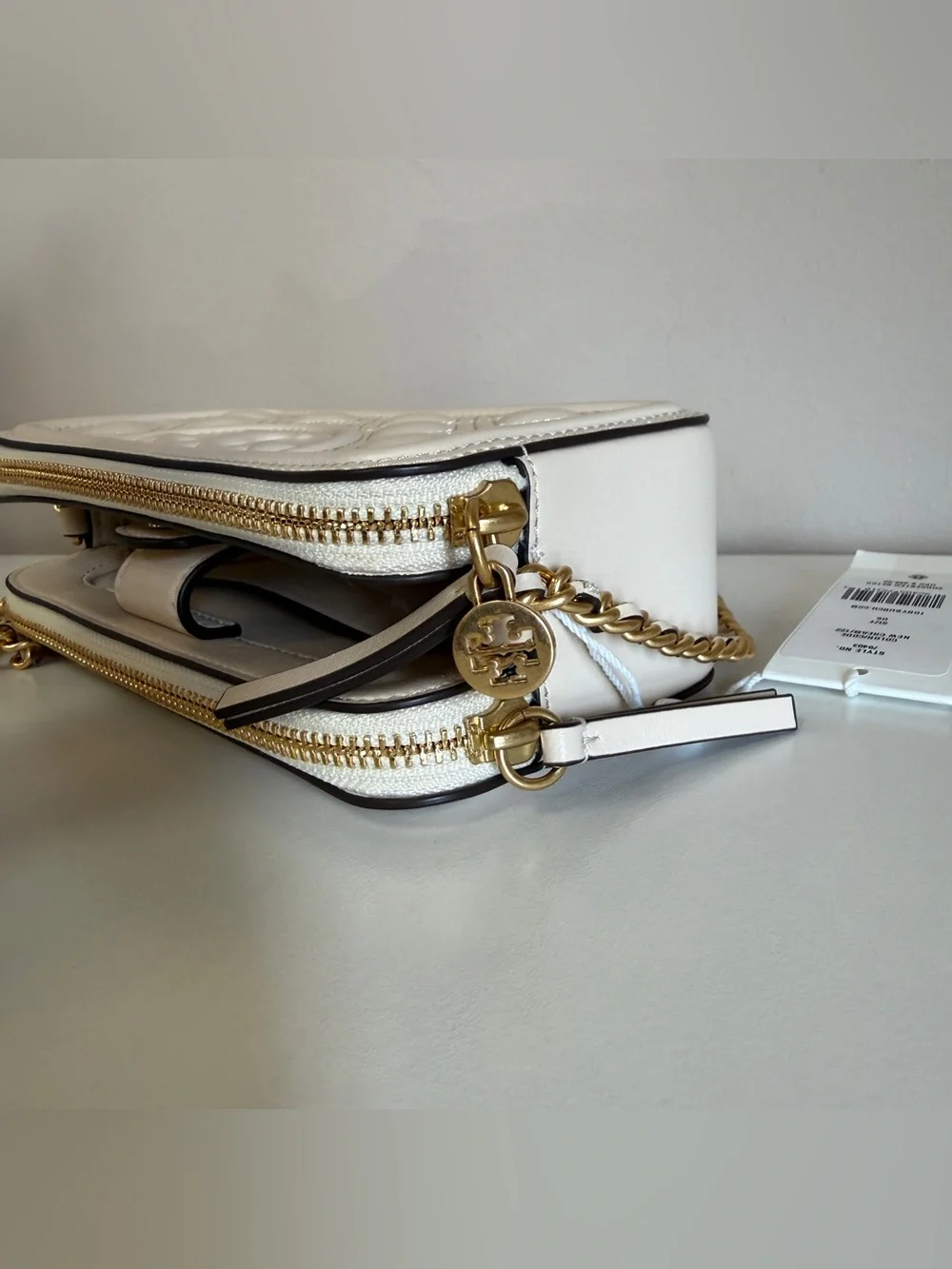 Tory Burch Quilted Cream Leather Chain Crossbody 79403 new cream